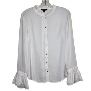 Banana Republic White Bell Sleeve Blouse with Mandarin Collar